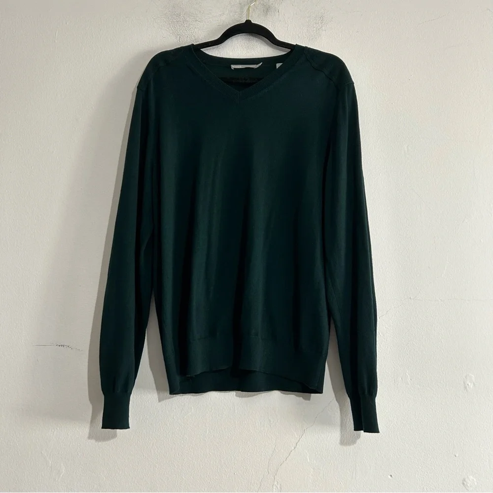 Vince Men's Merino Wool Elbow Patch V-Neck Sweater Large Minimalist Classic
